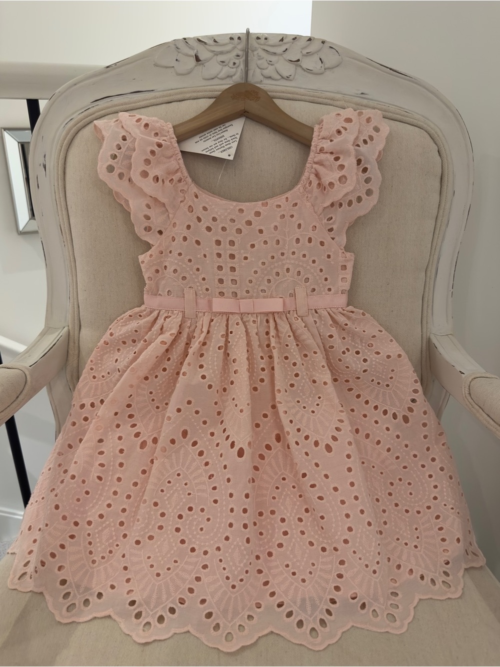 🩰 4T Peachy~Pink 100% Cotton Eyelet Lace Dress - Soft Pink Layered Dress NWT